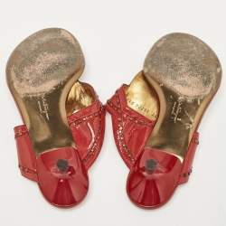 Pre Owned Salvatore Ferragamo Burgundy Patent Leather Slide Sandals Size 41.5