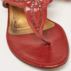 Pre Owned Salvatore Ferragamo Burgundy Patent Leather Slide Sandals Size 41.5