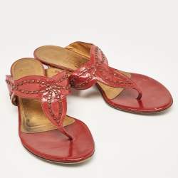 Pre Owned Salvatore Ferragamo Burgundy Patent Leather Slide Sandals Size 41.5