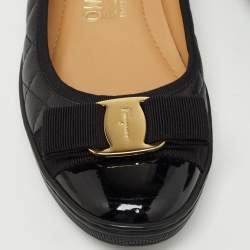 Pre Owned Salvatore Ferragamo Black Quilted Leather Rufina Flats Size 37