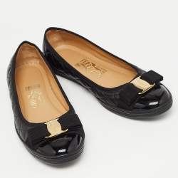 Pre Owned Salvatore Ferragamo Black Quilted Leather Rufina Flats Size 37