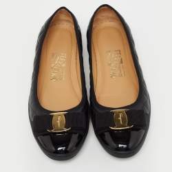 Pre Owned Salvatore Ferragamo Black Quilted Leather Rufina Flats Size 37