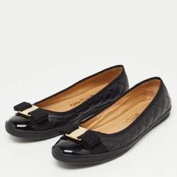 Pre Owned Salvatore Ferragamo Black Quilted Leather Rufina Flats Size 37