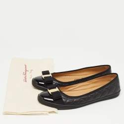 Pre Owned Salvatore Ferragamo Black Quilted Leather Rufina Flats Size 37