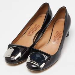 Pre Owned Salvatore Ferragamo Black Patent Leather Posi  Ballet Flats Size 38
