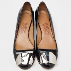 Pre Owned Salvatore Ferragamo Black Patent Leather Posi  Ballet Flats Size 38