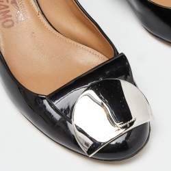 Pre Owned Salvatore Ferragamo Black Patent Leather Posi  Ballet Flats Size 38