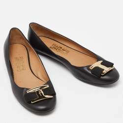 Pre Owned Salvatore Ferragamo Black Leather Ninna Ballet Flats Size 39