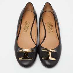 Pre Owned Salvatore Ferragamo Black Leather Ninna Ballet Flats Size 39