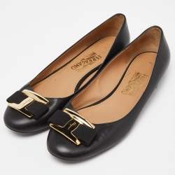 Pre Owned Salvatore Ferragamo Black Leather Ninna Ballet Flats Size 39