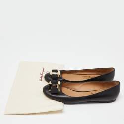 Pre Owned Salvatore Ferragamo Black Leather Ninna Ballet Flats Size 39