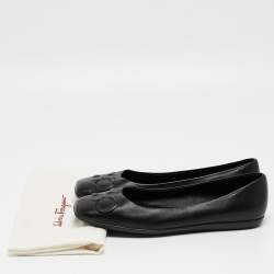 مملوكة مسبقًا Salvatore Ferragamo Black Leather Square Toe Ballet Flats Size 39.5