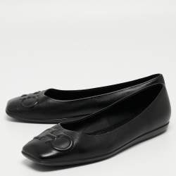 مملوكة مسبقًا Salvatore Ferragamo Black Leather Square Toe Ballet Flats Size 39.5