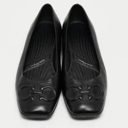 مملوكة مسبقًا Salvatore Ferragamo Black Leather Square Toe Ballet Flats Size 39.5
