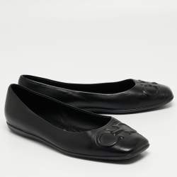 مملوكة مسبقًا Salvatore Ferragamo Black Leather Square Toe Ballet Flats Size 39.5