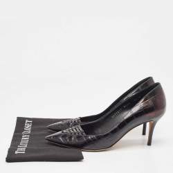 Salvatore Ferragamo Black Croc Leather Vara Pumps Size 39