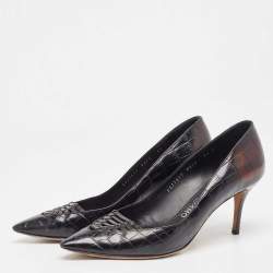 Salvatore Ferragamo Black Croc Leather Vara Pumps Size 39