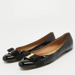 Pre Owned Salvatore Ferragamo Black Patent Leather Varina Ballet Flats Size 38