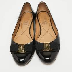 Pre Owned Salvatore Ferragamo Black Patent Leather Varina Ballet Flats Size 38