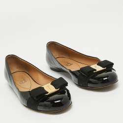 Pre Owned Salvatore Ferragamo Black Patent Leather Varina Ballet Flats Size 38