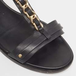 Salvatore Ferragamo Black Leather T Chan Detail Flat Sandals Size 39.5