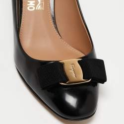 Pre Owned Salvatore Ferragamo Black Leather Vara Bow Pumps Size 38