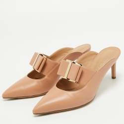 Pre Owned Salvatore Ferragamo Blush Pink Leather Zelda Mules Size 37
