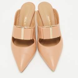 Pre Owned Salvatore Ferragamo Blush Pink Leather Zelda Mules Size 37