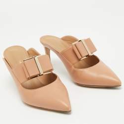 Pre Owned Salvatore Ferragamo Blush Pink Leather Zelda Mules Size 37