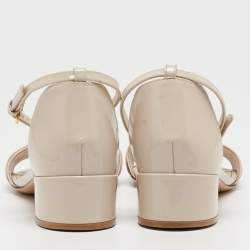 Salvatore Ferragamo Cream Patent Leather Como Ankle Strap Sandals Size 37.5