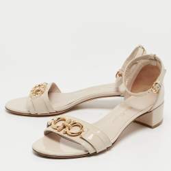 Salvatore Ferragamo Cream Patent Leather Como Ankle Strap Sandals Size 37.5