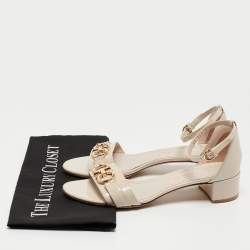 Salvatore Ferragamo Cream Patent Leather Como Ankle Strap Sandals Size 37.5