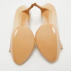 Pre Owned Salvatore Ferragamo Beige Patent Leather Vara Bow Pumps Size 39.5