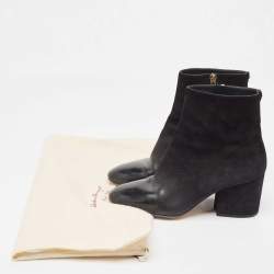 Pre Owned Salvatore Ferragamo Black Patent and Suede Ankle Boots Size 39.5