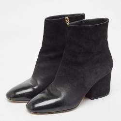 Pre Owned Salvatore Ferragamo Black Patent and Suede Ankle Boots Size 39.5