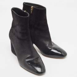 Pre Owned Salvatore Ferragamo Black Patent and Suede Ankle Boots Size 39.5