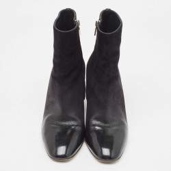 Pre Owned Salvatore Ferragamo Black Patent and Suede Ankle Boots Size 39.5