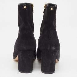Pre Owned Salvatore Ferragamo Black Patent and Suede Ankle Boots Size 39.5