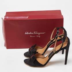 Pre Owned Salvatore Ferragamo Black Satin Prina Ankle Strap Sandals Size 40