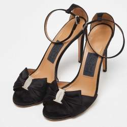 Pre Owned Salvatore Ferragamo Black Satin Prina Ankle Strap Sandals Size 40