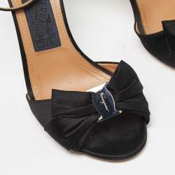 Pre Owned Salvatore Ferragamo Black Satin Prina Ankle Strap Sandals Size 40