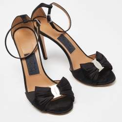 Pre Owned Salvatore Ferragamo Black Satin Prina Ankle Strap Sandals Size 40