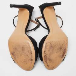 Pre Owned Salvatore Ferragamo Black Satin Prina Ankle Strap Sandals Size 40