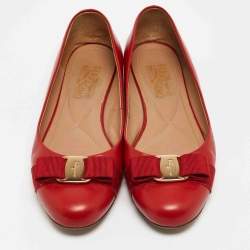 Pre Owned Salvatore Ferragamo Red Leather Varina Bow Ballet Flats Size 40 
