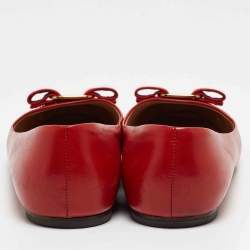 Pre Owned Salvatore Ferragamo Red Leather Varina Bow Ballet Flats Size 40 