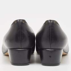 Pre Owned Salvatore Ferragamo Black Leather Vara Stitch Block Heel Pumps Size 39.5