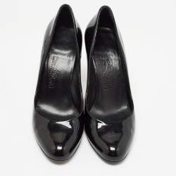 Pre Owned Salvatore Ferragamo Black Patent Leather Round Toe Pumps Size 38.5