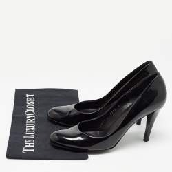Pre Owned Salvatore Ferragamo Black Patent Leather Round Toe Pumps Size 38.5