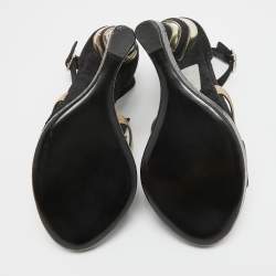 Salvatore Ferragamo Black/Gold Suede, Watersnake and Leather Lexus Platform Sandals Size 39.5