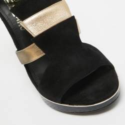 Salvatore Ferragamo Black/Gold Suede, Watersnake and Leather Lexus Platform Sandals Size 39.5